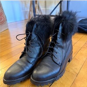 LK Bennett Black Fur-Trimmed Ankle Boots